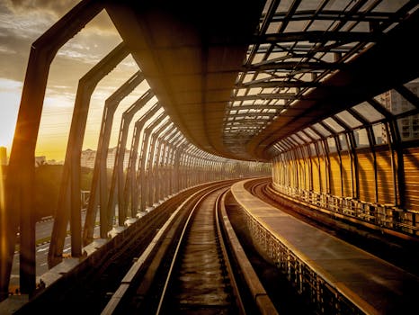 A captivating sunset view of a train tunnel in Kuala Lumpur, showcasing architectural elegance.