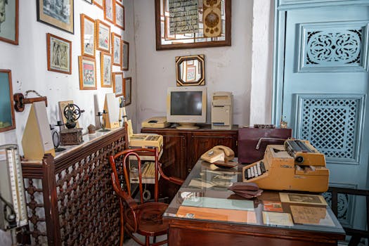 An antique-style office room featuring vintage furniture and decor in Carthage, Tunisia.